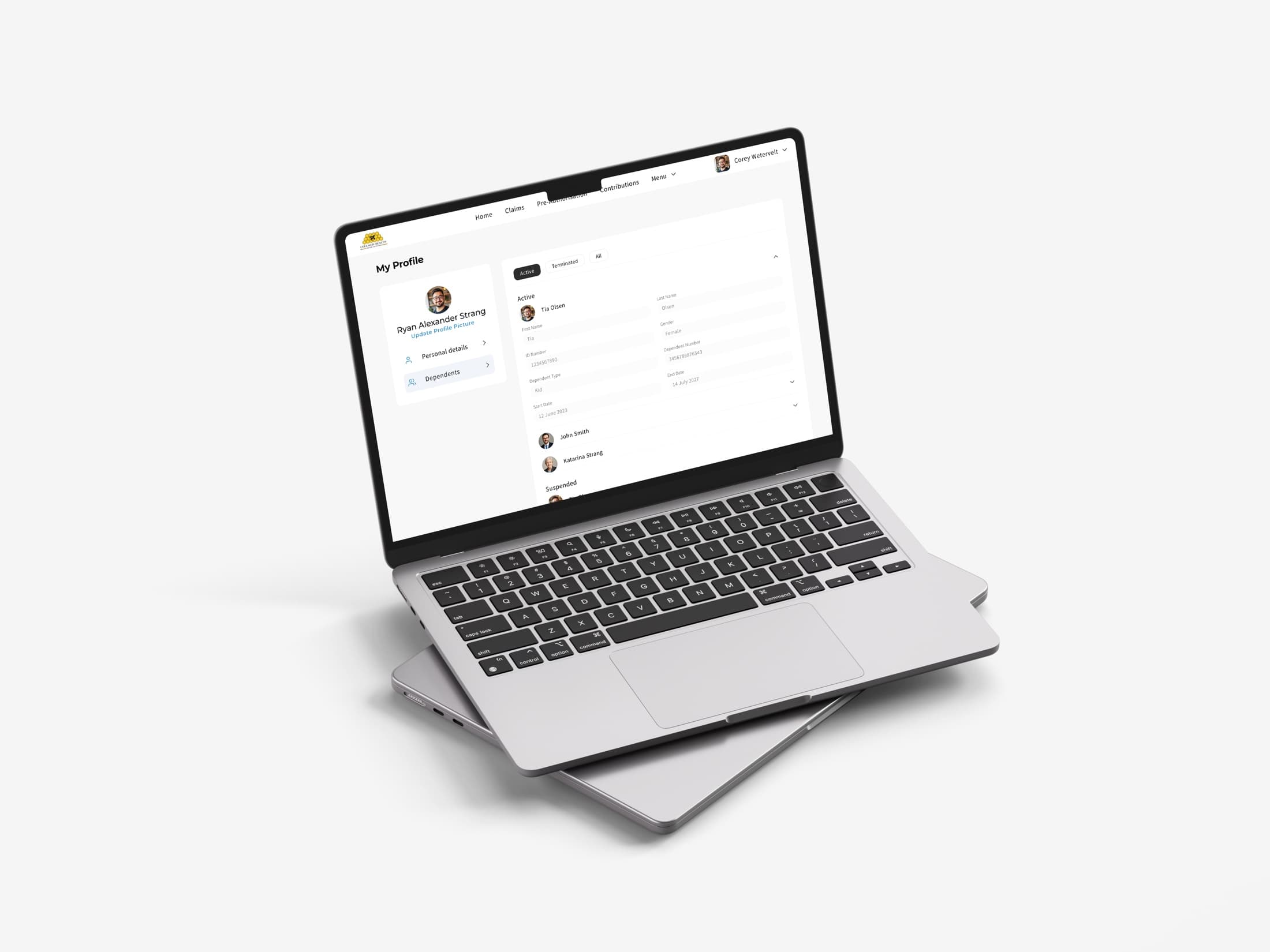 CellMed My Profile and Dependents screen shown on a laptop
