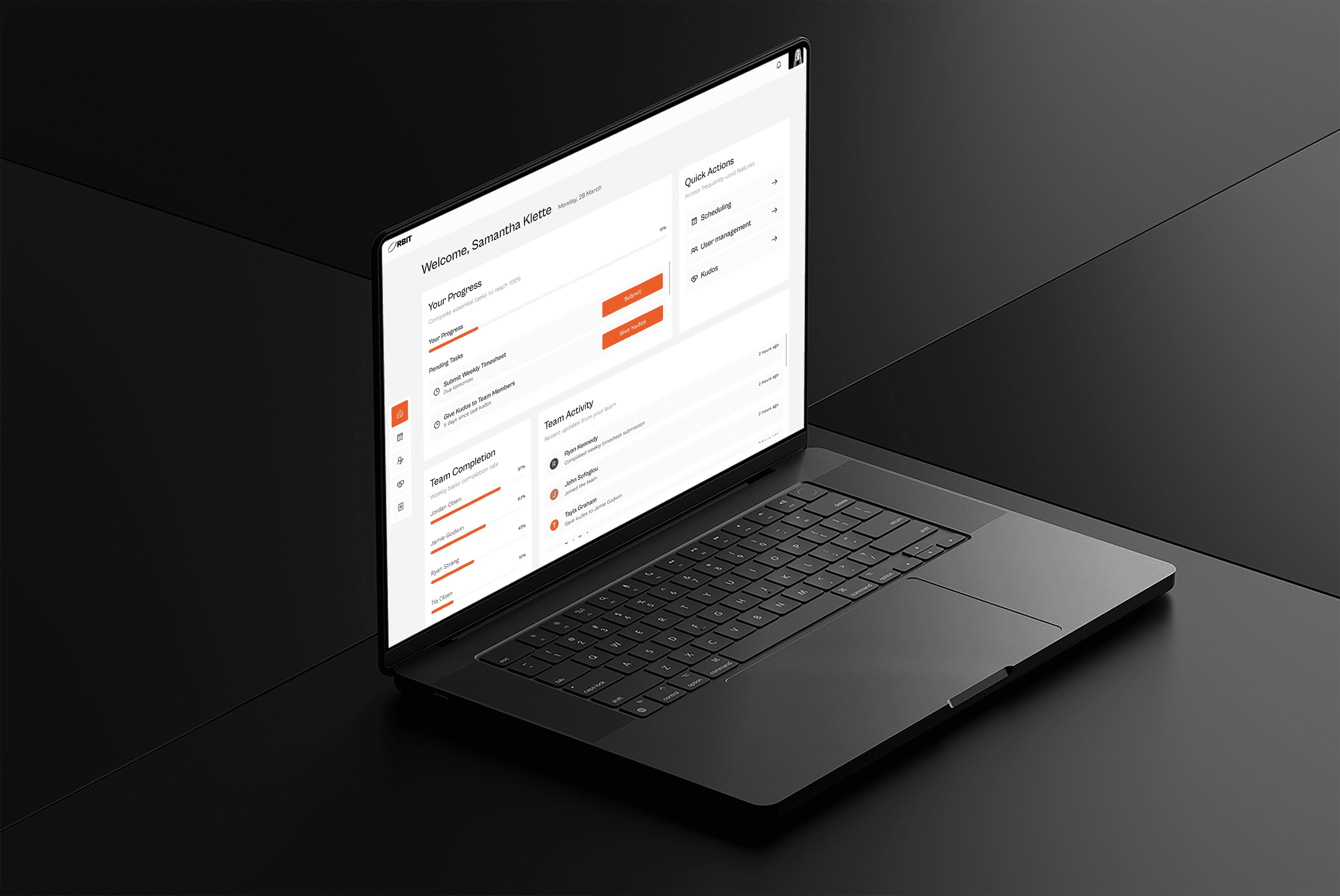 Orbit, brand identity and product design screens
