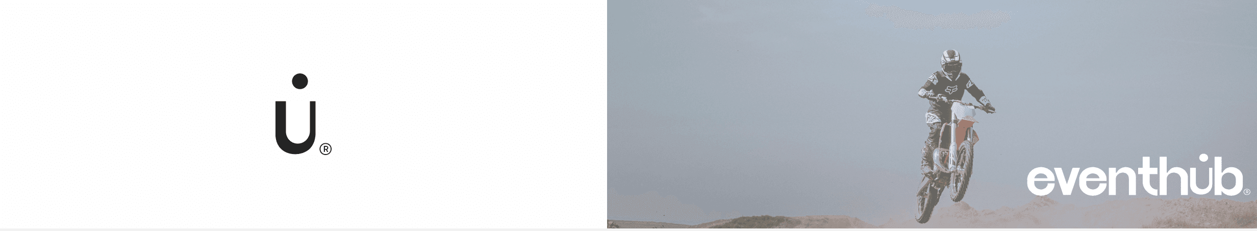 EHUB logo mark alongside brand photography of a motorbike rider
