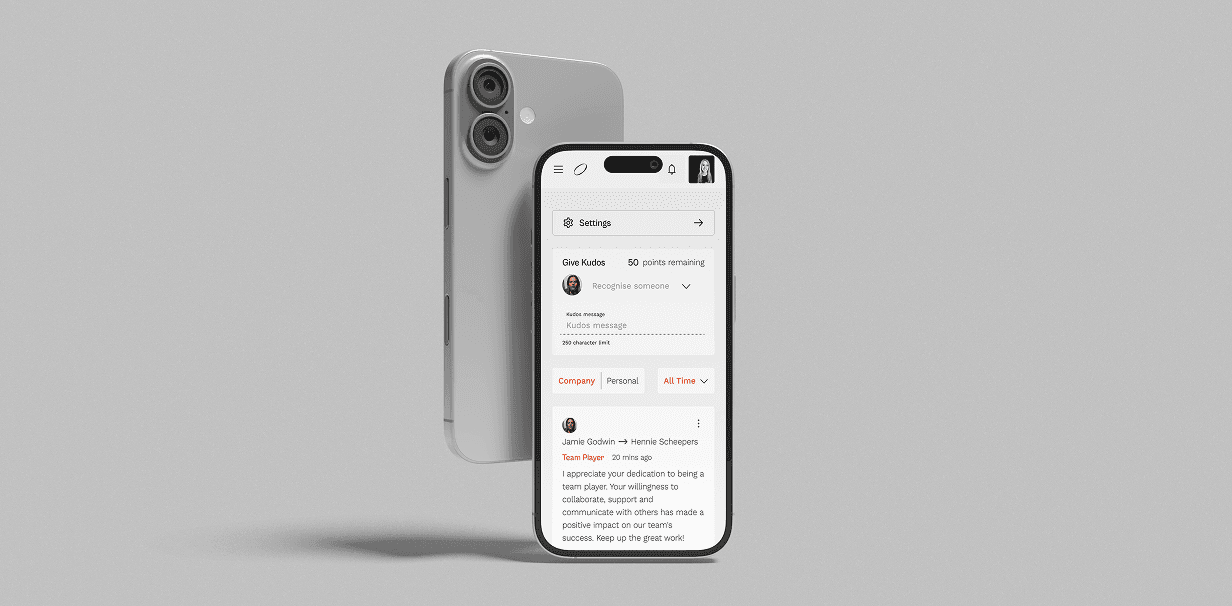 Orbit kudos screen shown on two phones