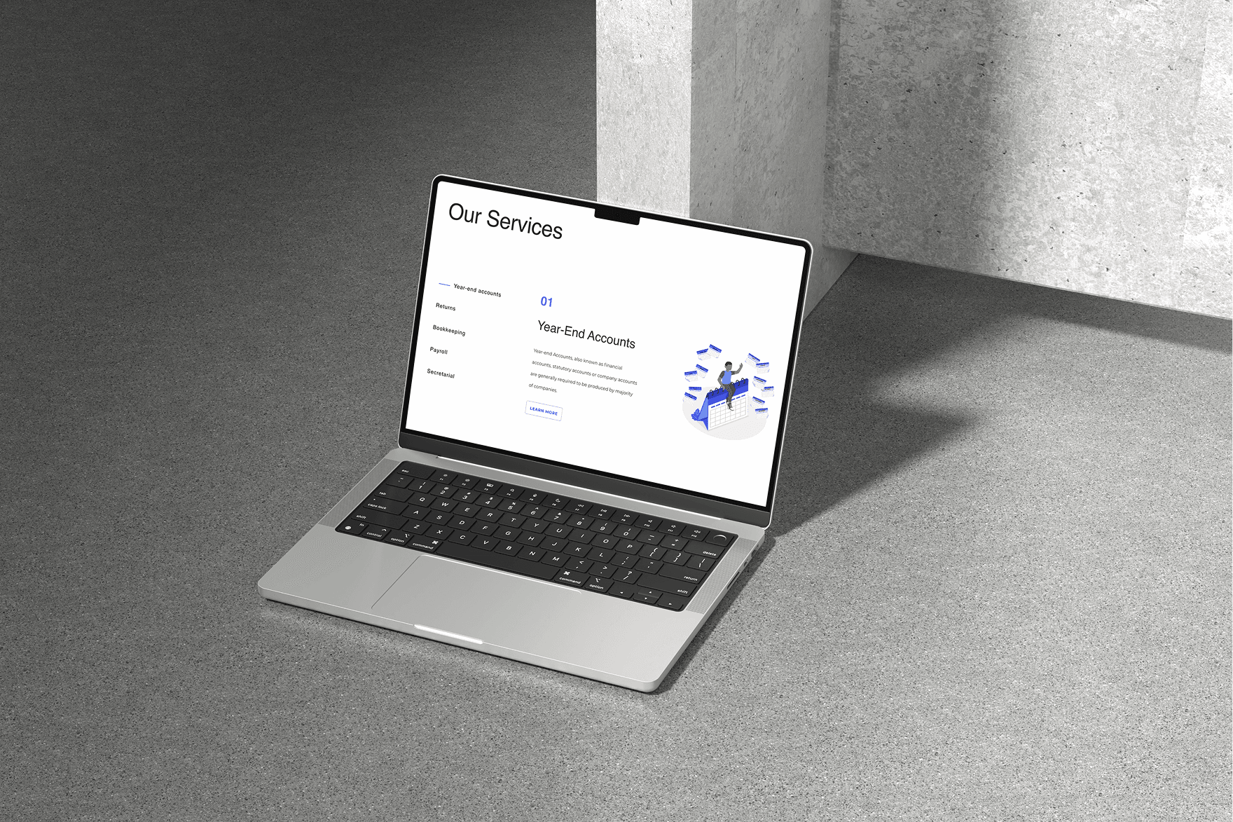 Xenith services page shown on a laptop